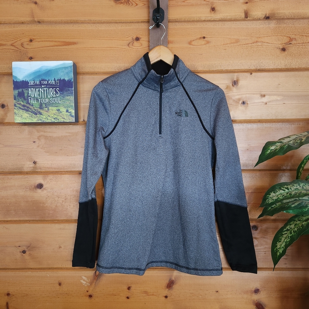 The North Face 💜 Canyonlands 1/4 Zip Fleece Pullover Jacket Gray Black Top Sz M